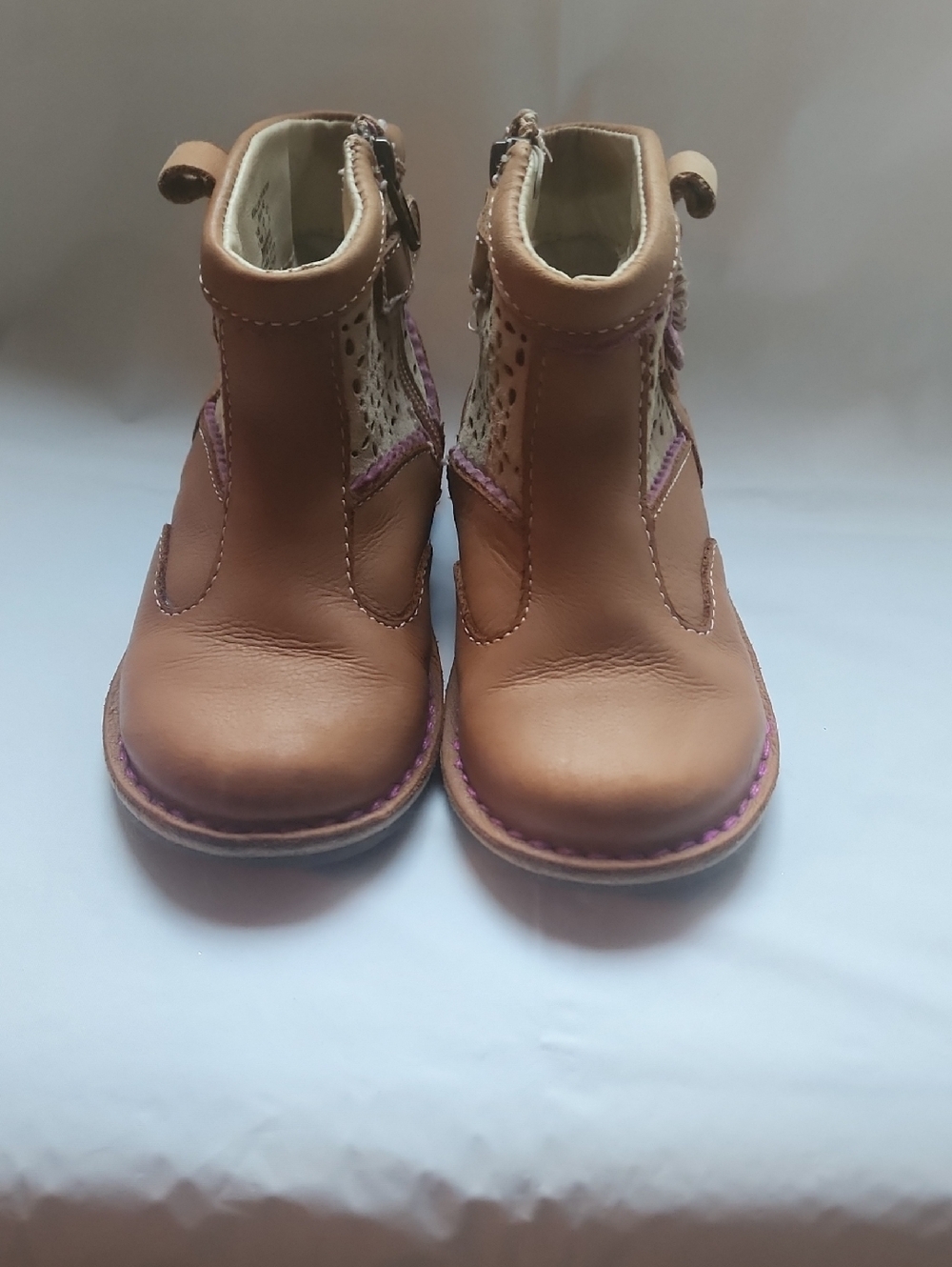 Stride Rite Brown Leather Ankle Boots with Pink Trim